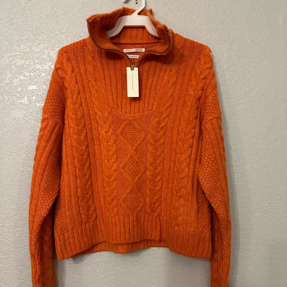NWT! Anthropologie Half Zip Cable Knit Sweater - Picture 1 of 11